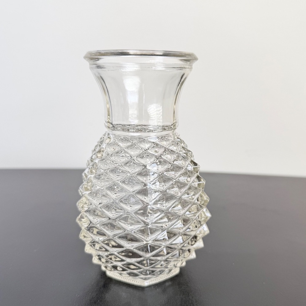 FTD Pineapple Bud Vase Home Decor 5.75in Clear Vintage 1980 Diamond Point Glass